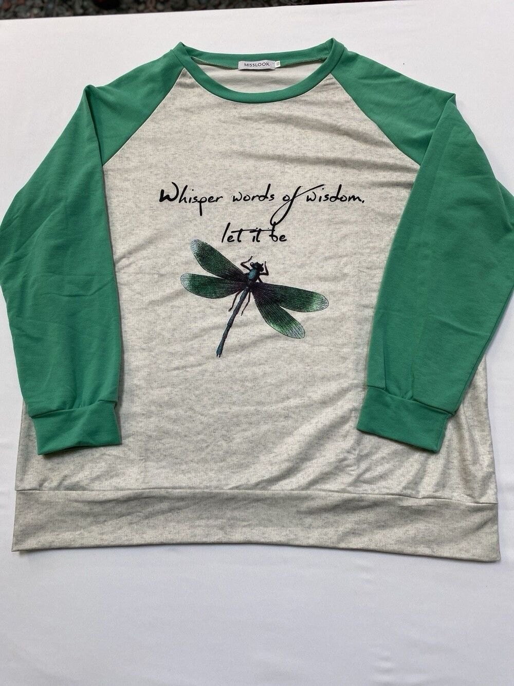 Womens 3XL Graphic Baseball Tee Dragonfly Long Sleeve Raglan